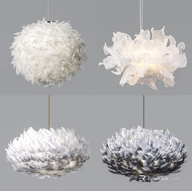 Modern Feather Pendant Chandeliers in White and Gray Elegant Design 3d model 