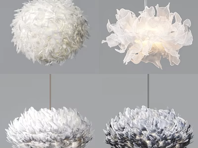 Modern Feather Pendant Chandeliers in White and Gray Elegant Design 3d model