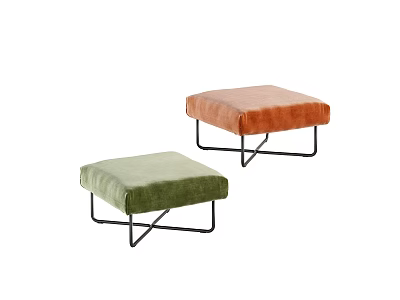 Modern Green and Orange Velvet Upholstered Ottoman Footstools with Metal Frame 3d model