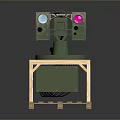 Wooden Furniture Stand with Pallet Style Base and Green Device On Top