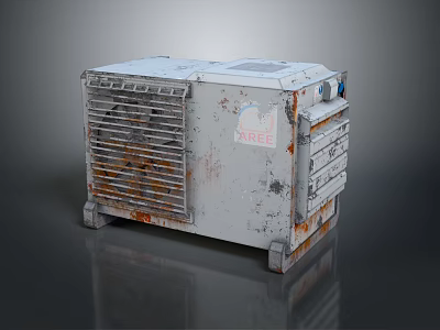 Industrial Electronic Control Unit With Rusty Metal Body Cooling Grilles And Control Panel 3d model