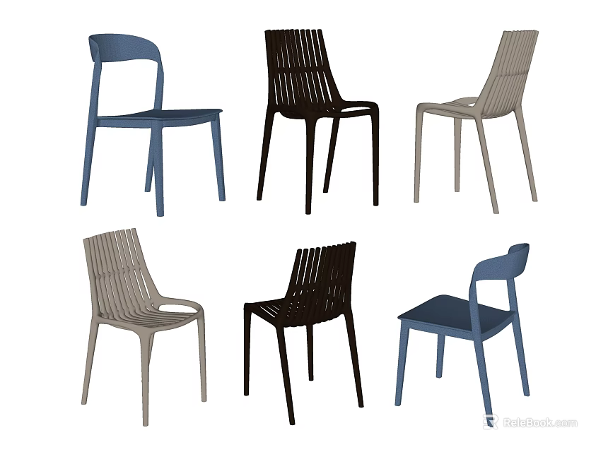Stylish Modern Outdoor Chairs With Slatted Backrest In Blue Black And Gray Colors 3d model 