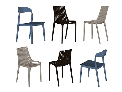 Stylish Modern Outdoor Chairs With Slatted Backrest In Blue Black And Gray Colors 3d model