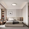 Modern Bedroom Interior Design With Bed Nightstands Accent Chair And Wall Art