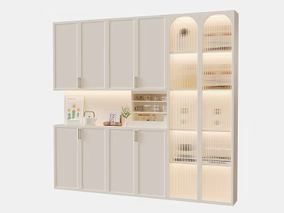 Modern White Wine Cabinet With Glass Doors LED Lighting Storage And Display Shelves 3d model