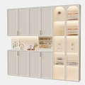 Modern White Wine Cabinet With Glass Doors LED Lighting Storage And Display Shelves