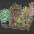 Rustic Log Cabin With Sloped Roof Chimney And Porch Surrounded By Pine Trees And Greenery