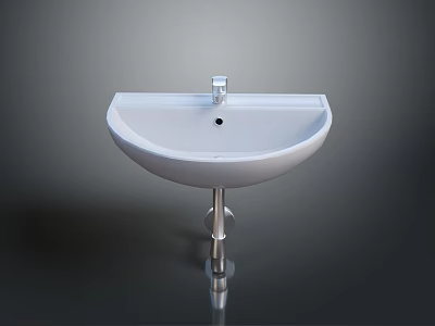 White Ceramic Standalone Washbasin With Silver Faucet And Metal Support Base 3d model