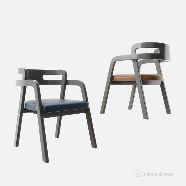 Modern Design Leisure Chairs With Blue And Brown Cushions And Gray Frame 3d model 