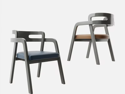 Modern Design Leisure Chairs With Blue And Brown Cushions And Gray Frame 3d model