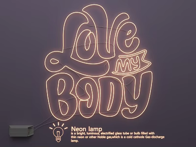 Decorative Neon Lamp Lighting Combination With Blue Love My Body Text Design For Wall 3d model