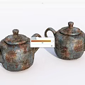 Two Vintage Rustic Teapots With Distressed Texture And Antique Appearance 3d model