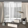 Modern Beige Curtains With Sheer Panels In Bright Living Room With Sofa And Plant