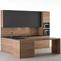 Modern Kitchen Interior With Dark Wooden Cabinets Sink Stove And Oven
