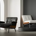 Modern Minimalist Lounge Chairs Black Leather With Wooden Armrests And White Leather With Metal Legs