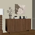 Cozy Living Space With Wooden Cabinet Floor Lamp And Wall Art Decorations
