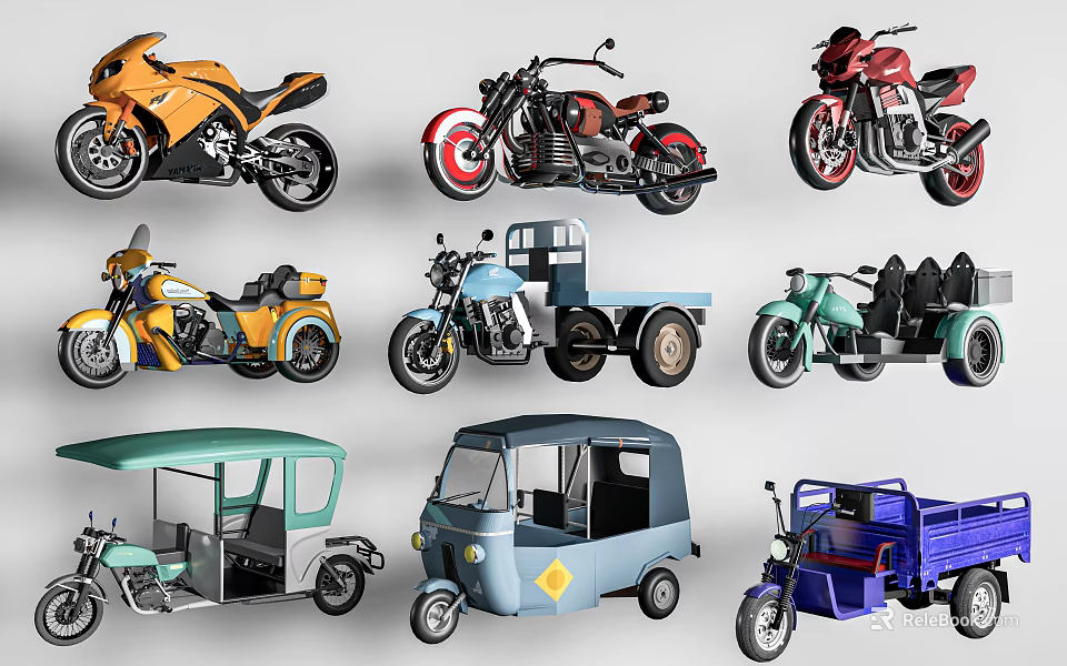Variety Of Motorcycles And Three Wheelers 3d model 