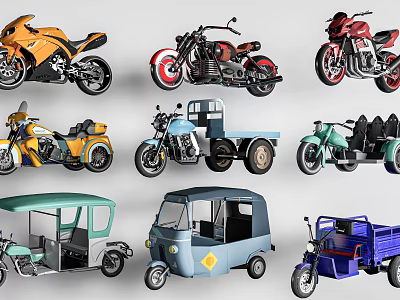 Variety Of Motorcycles And Three Wheelers 3d model