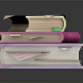 Stack of Books and Magazines with Purple Pink Covers Yellow Bands and Stacked Papers
