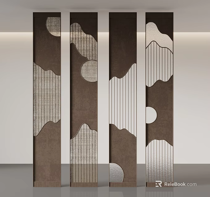 Elegant Modern Chinese Partition Design With Mountain Shape Pattern And Metal Lines 3d model 