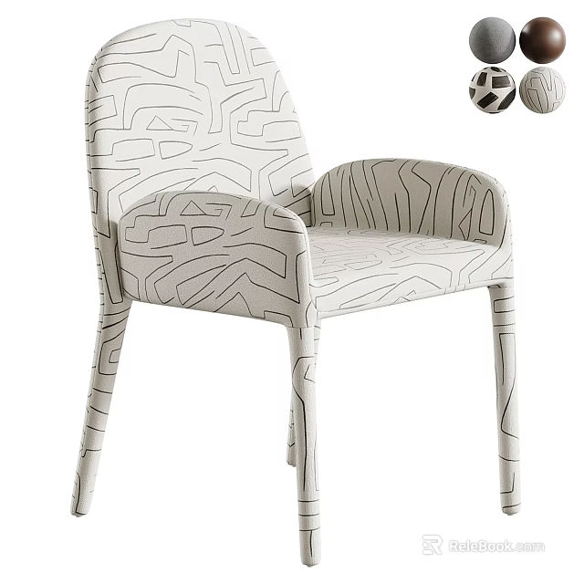 Stylish Upholstered Armchair With Abstract Geometric Line Pattern For Modern Home Living And Dining Spaces 3d model 