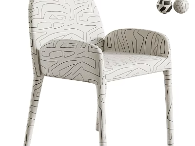 Stylish Upholstered Armchair With Abstract Geometric Line Pattern For Modern Home Living And Dining Spaces 3d model