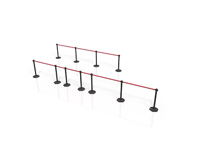 Black Stanchion Barrier Setup With Red Rope Dividers And Base Plates 3d model