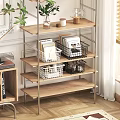 Wooden and Metal Frame Decorative Shelf with Black White Storage Baskets Magazines and Decorative Items