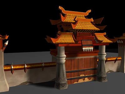 Traditional Chinese Gate Structure With Yellow Tiled Roof And Multi Layered Eaves 3d model