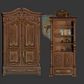 Classic Wooden Furniture Collection Featuring Carved Double Door Wardrobe And Shelf Cabinet