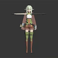 Elf Character Fantasy Creature with Light Green Hair Elf Ears and Weapons Outstretched Arms