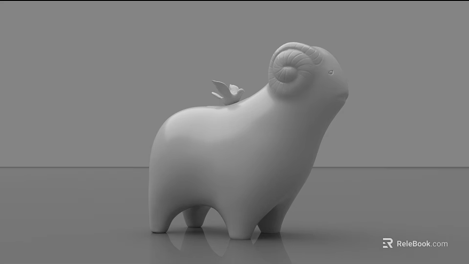 Modern White Sheep Carving Sculpture With Small Bird Perched On Back 3d model 