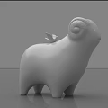 Modern White Sheep Carving Sculpture With Small Bird Perched On Back 3d model
