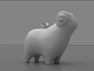 Modern White Sheep Carving Sculpture With Small Bird Perched On Back 3d model