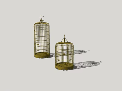 Golden Metal Birdcages Decorative Ornament Set With Two Sizes And Intricate Design 3d model