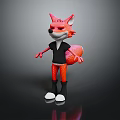 Red Fox Character in Black Outfit With White Soled Boots 3D Model Pose