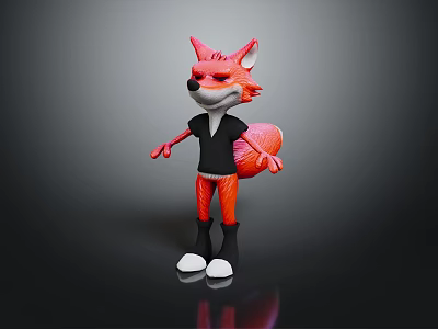 Red Fox Character in Black Outfit With White Soled Boots 3D Model Pose 3d model