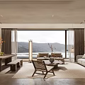 Warm Wabi Sabi Open Plan Living And Dining Room With Large Panoramic Outdoor Natural Views
