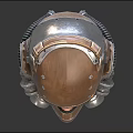 Futuristic Mechanical Helmet With Brown Metallic Surface And Respirator Mask Design