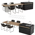Elegant Modern Wooden Dining Table Set With Black Chairs Marble Island And Cabinets