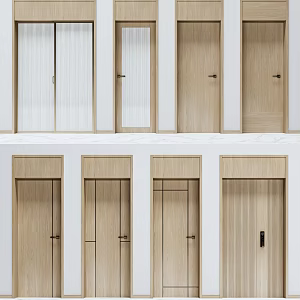 Modern flat door set of solid wood door 3d model