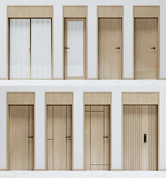 Modern flat door set of solid wood door 3d model