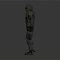 Futuristic Gray Armored Character In Mech Suit With Helmet And Yellow Accents