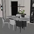 Modern Dining Table Set With White And Gray Chairs Marble Top And Pendant Light Decor