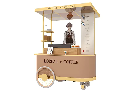Mobile Tea Break Area Coffee Cart With LOREAL Collaboration And Staff Serving Beverages 3d model