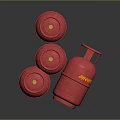 Red Indane Brand LPG Cylinders Standing And Lying On Black Surface
