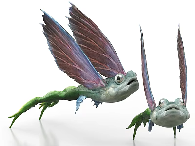 Colorful Aquatic Animals With Purple Blue Wings And Green Limbs Swimming 3d model
