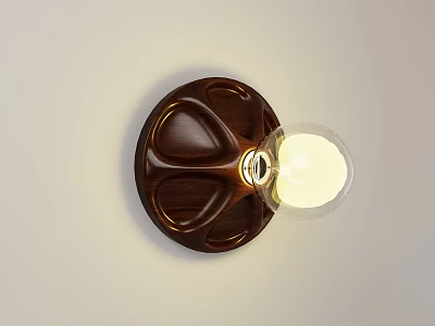 Wooden Wall Lamp With Circular Base And Glass Globe Shade Emitting Warm Light 3d model