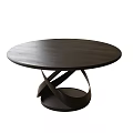 Modern Round Dark Wooden Dining Table With Intertwined Metal Base Design 3d model