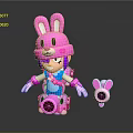 Pink Rabbit Helmet Character With Purple Hair Blue Outfit And Rabbit Accessory